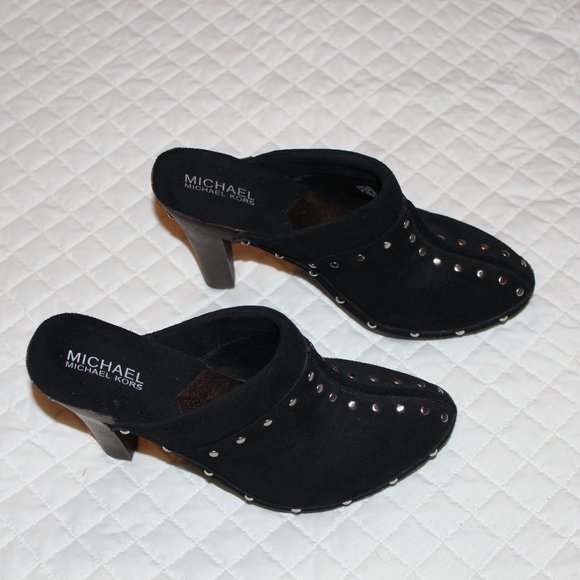 Michael Kors Black suede Leather Wood Heel Studded - Picture 3 of 12